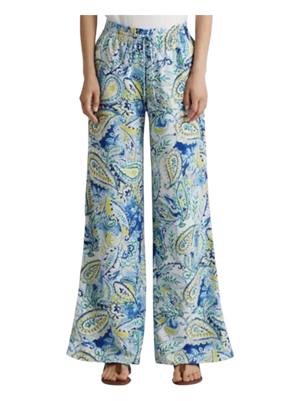 Blue & Teal Paisley Wide Leg Pants